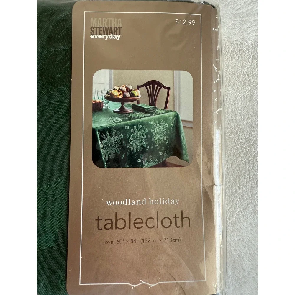 Vntg‎ Martha Stewart Woodland Holiday Damask Christmas Oval Tablecloth 60